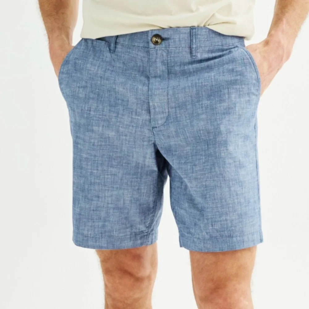 Lucky brand Men's Blue grey chambray linen cotton Shorts short 9” size 36